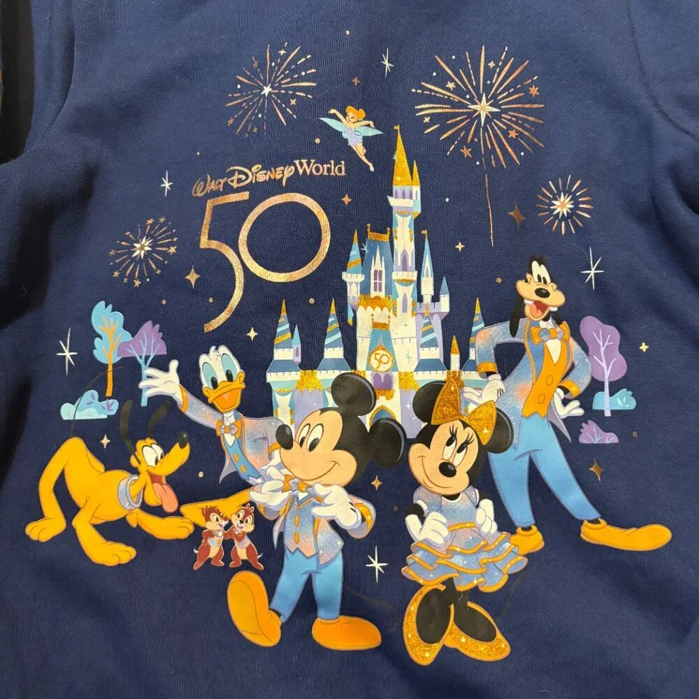 Disney World 50th Anniversary Zip Up Hoodie Fireworks Castle Navy XS - Picture 8 of 8